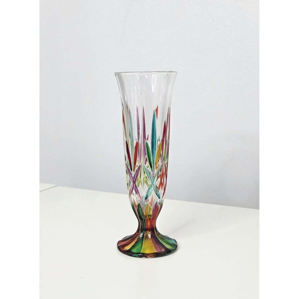 Vintage Rainbow Due Zeta Venezia Hand-Decorated Italian Art Glass Bud Vase